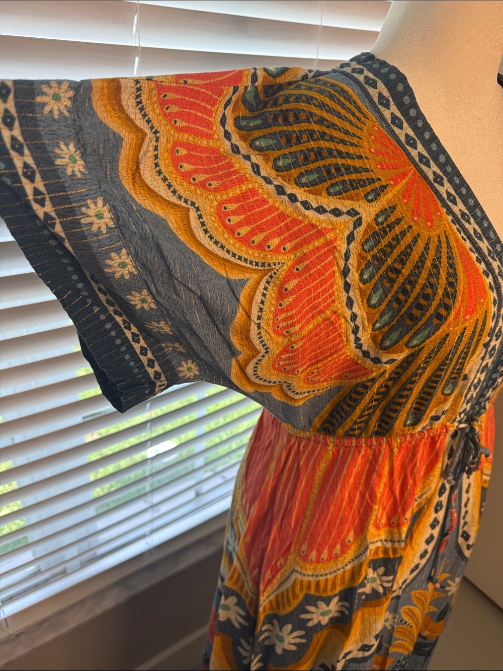FARM Rio Boho V-Neck Floral Midi Dress in Orange and Yellow - Picture 3 of 5